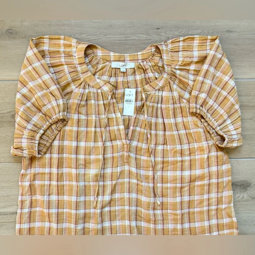 NWT LOFT Sunset-Colored Plaid Shirt Size L